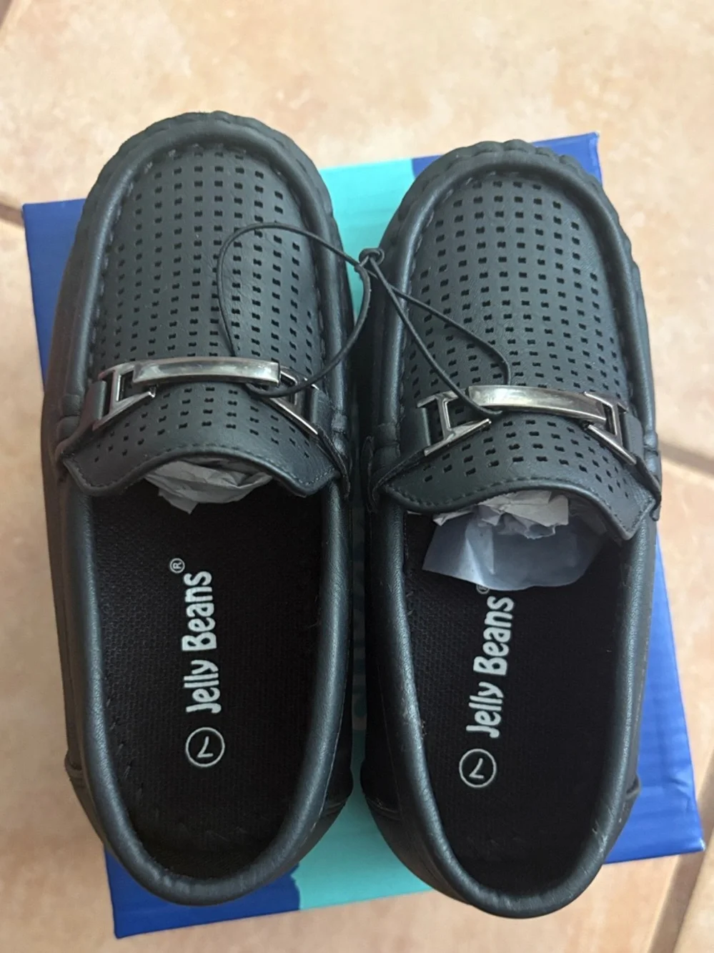 Jelly Beans Black Perforated Metal-Bit Slip-On Loafers